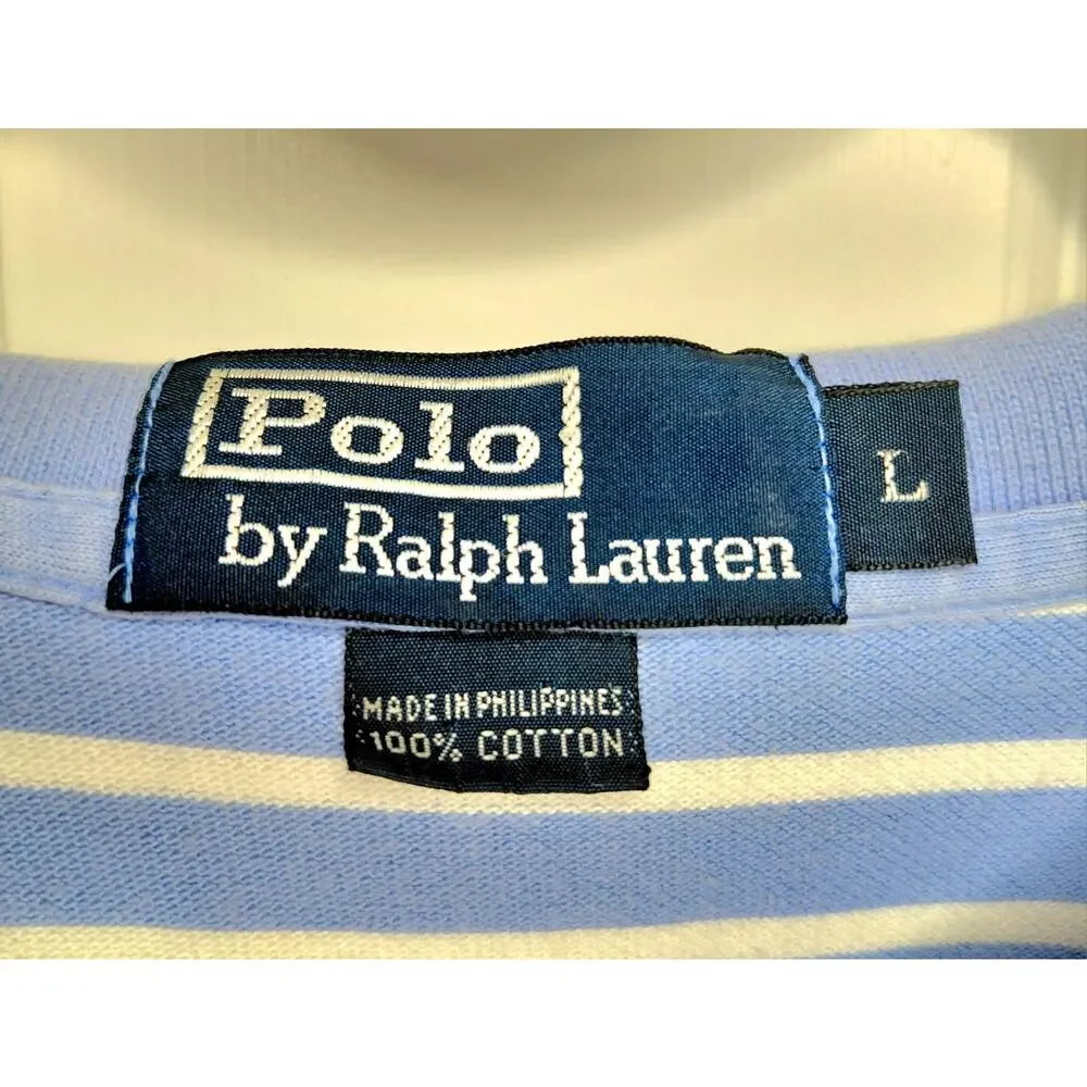 Vintage Polo Ralph Lauren Striped Polo Shirt Blue White Mens L Preppy Streetwear